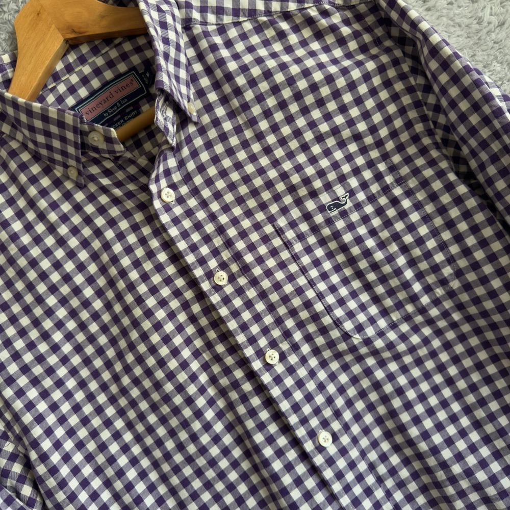 Vineyard Vines Tucker Shirt Mens Medium Purple White Gingham Cotton Button Down